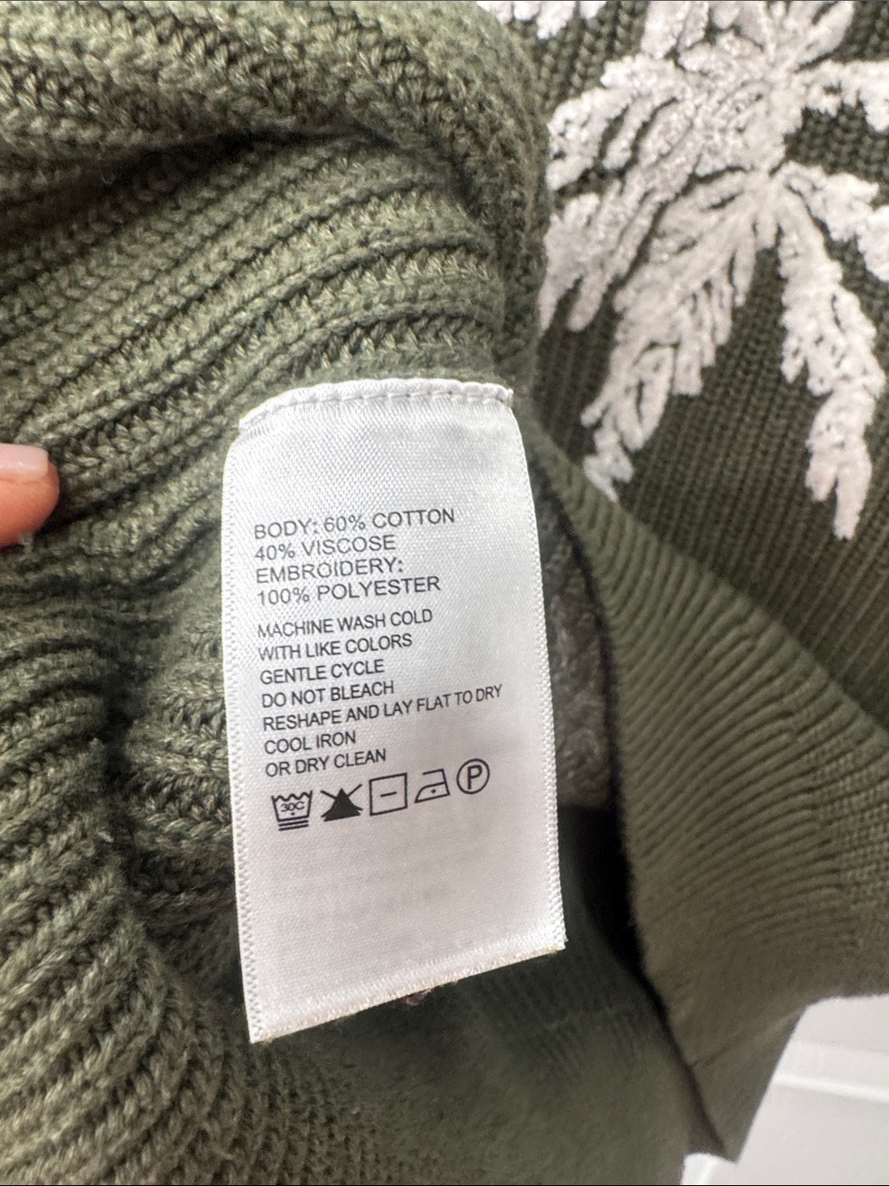 Tommy Bahama Olive Green Crewneck Sweater with White Palm Motif - Picture 4 of 4